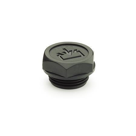 Otto Ganter Threaded Plug Sealing Overlying Plastic with DIN Re-fill Symbol, GN 747
